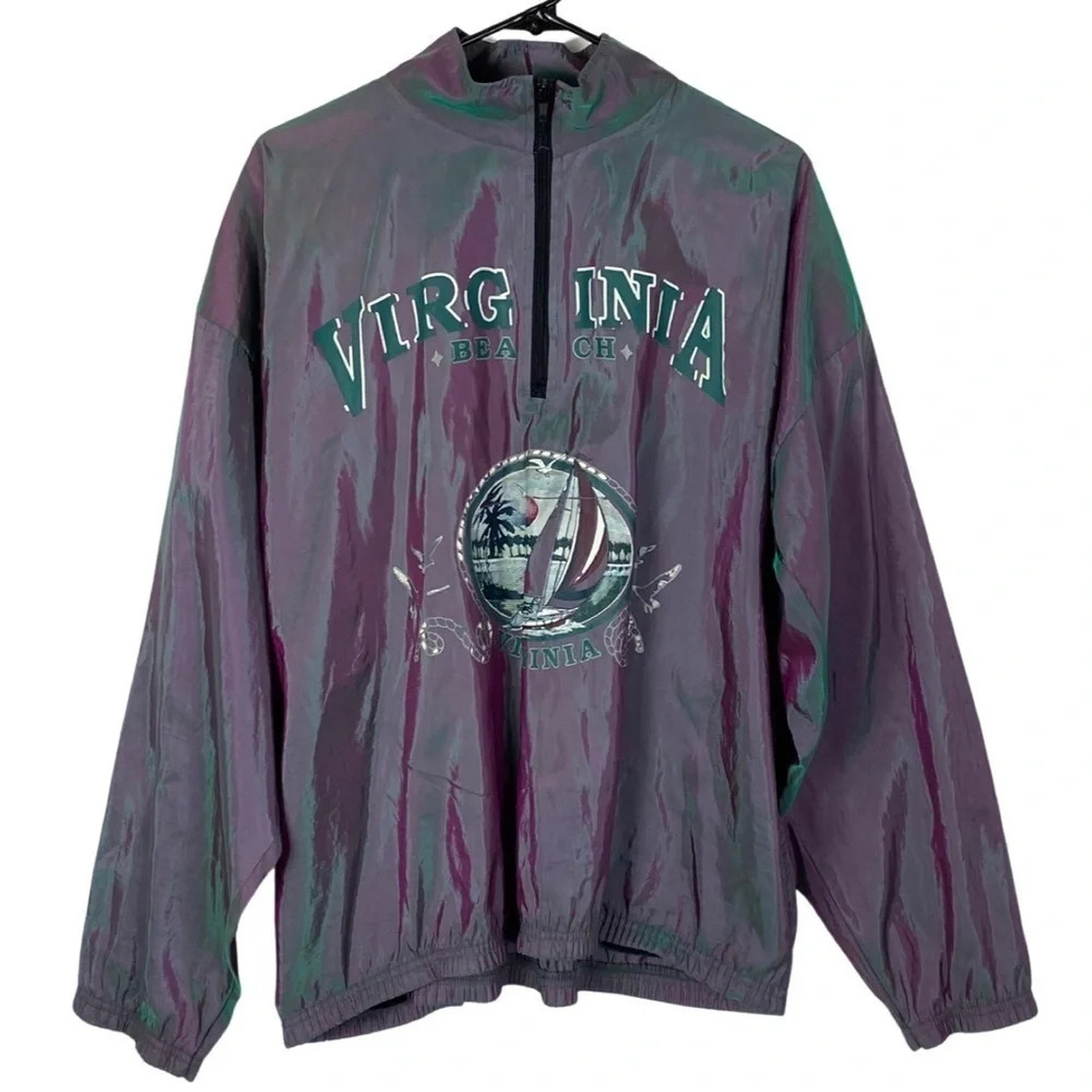 Vintage 90s Windbreaker Jacket Iridescent Unisex One Size Oversized XL Green